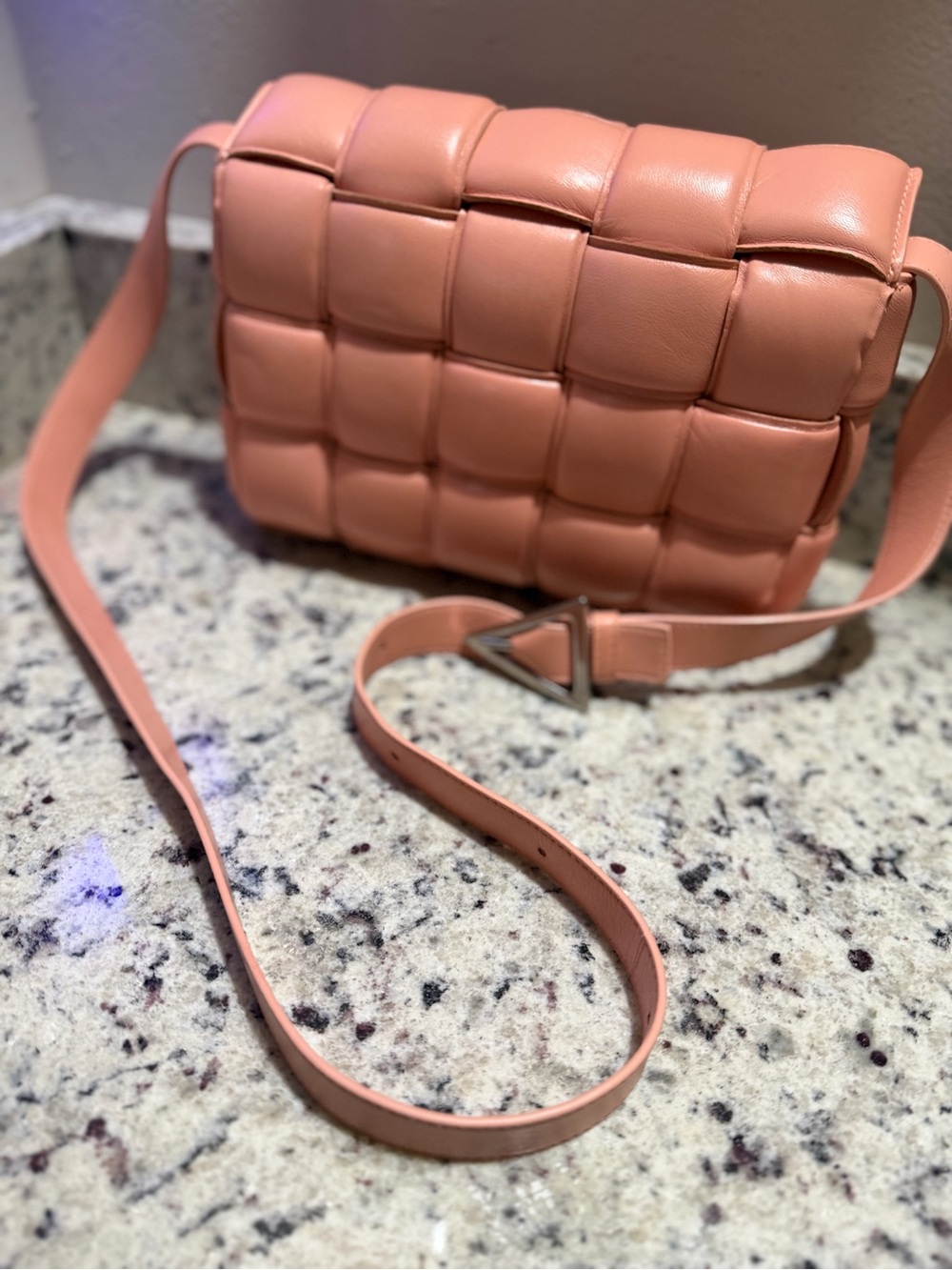 Bottega Veneta Blush Pink Intrecciato Padded Shoulder Bag with Silver Hardware